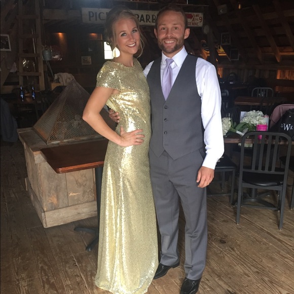 Gold sequin bridesmaid/prom/formal dress. - Picture 2 of 8